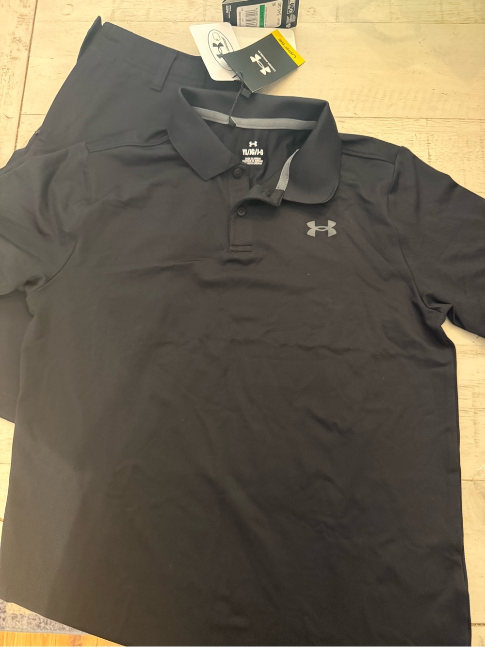 Under Armour Boys Black Polo Shirt with Gray Logo